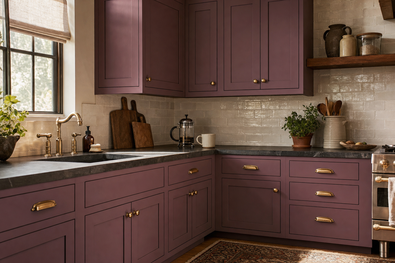 Grape Harvest by Sherwin-Williams on cabinets