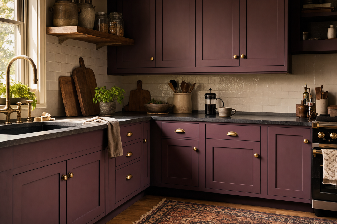 Mature Grape by Sherwin-Williams on cabinets