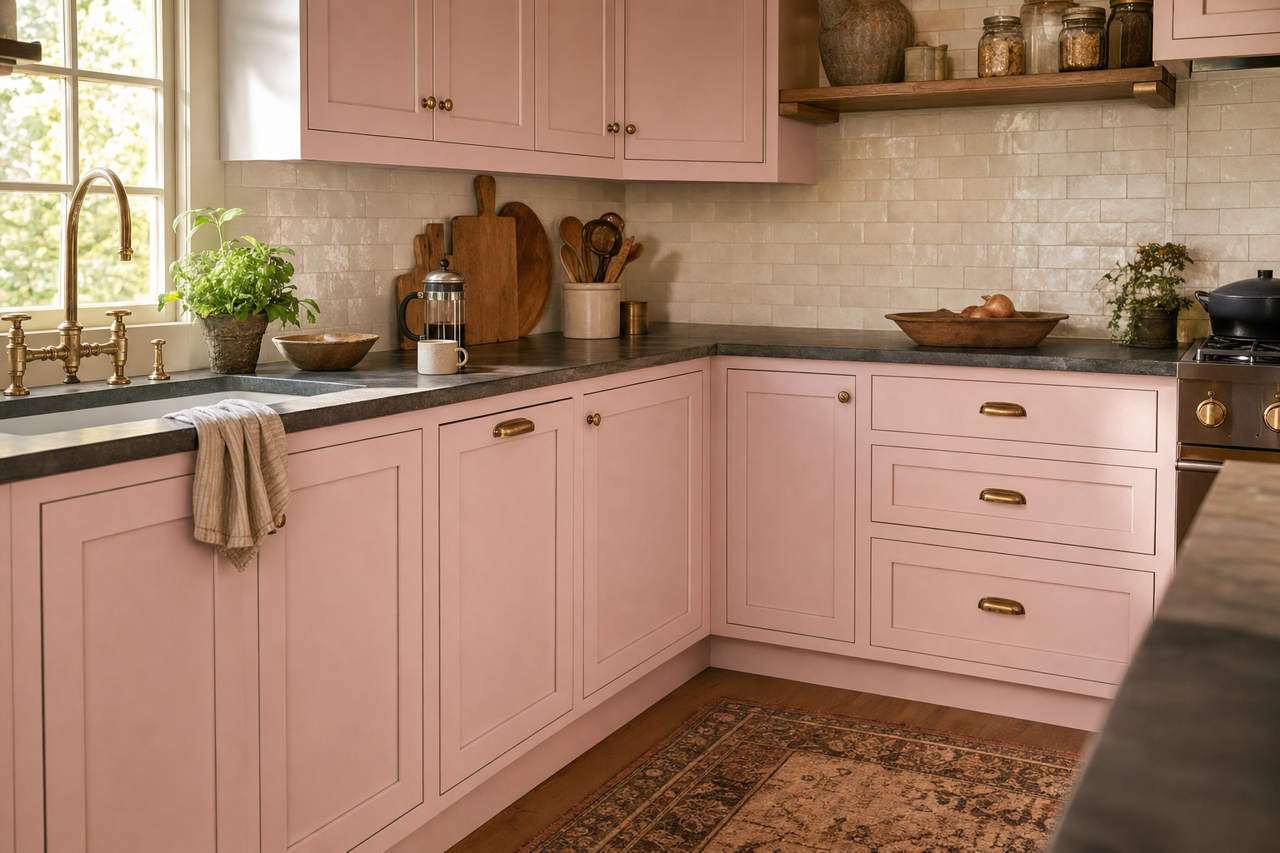 Rosebud by Sherwin-Williams on cabinets