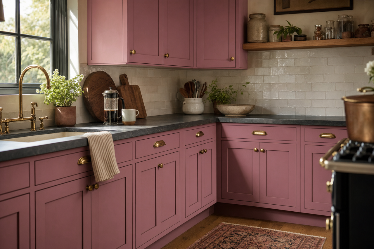 Moss Rose by Sherwin-Williams on cabinets