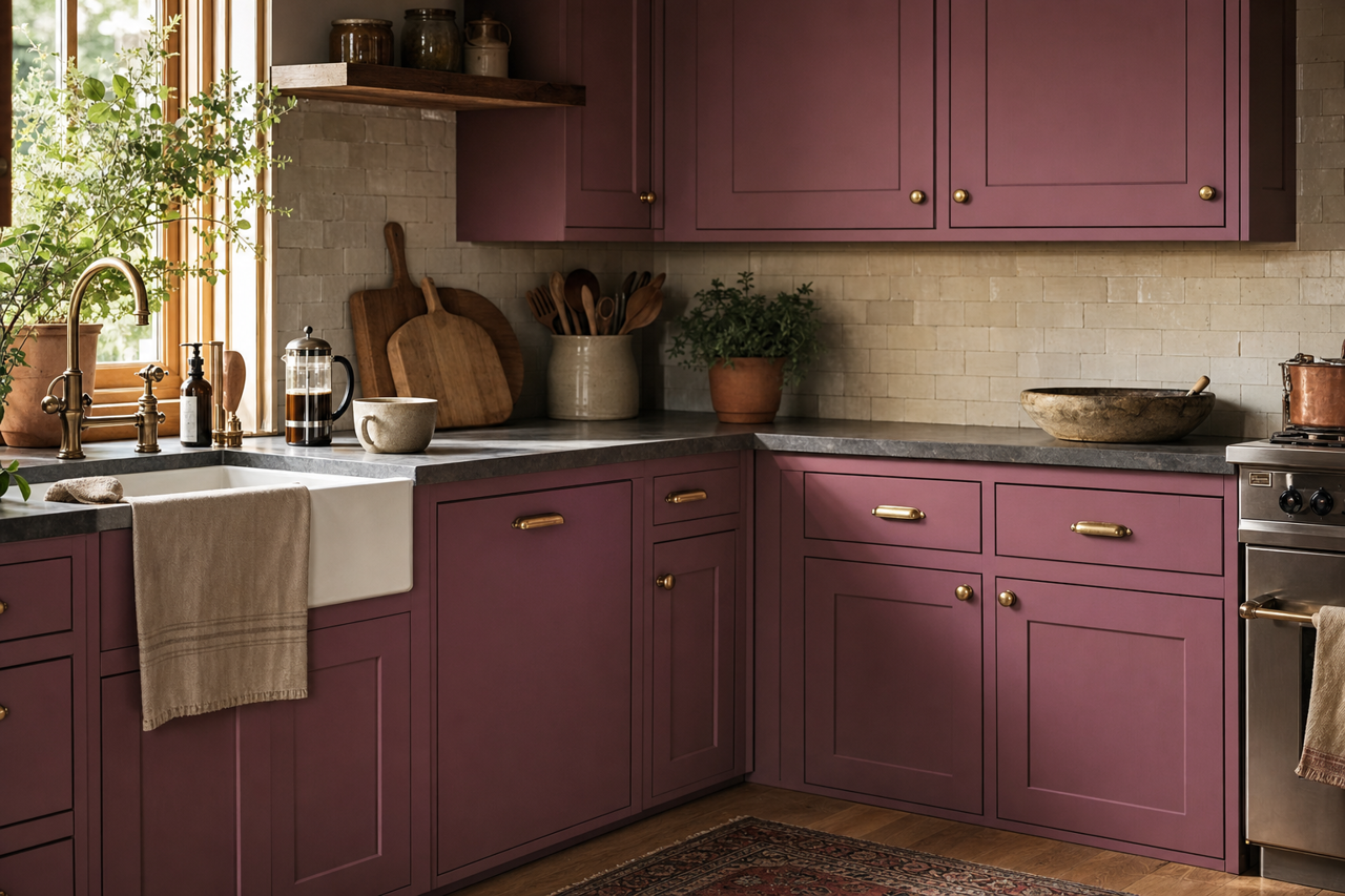 Berry Bush by Sherwin-Williams on cabinets