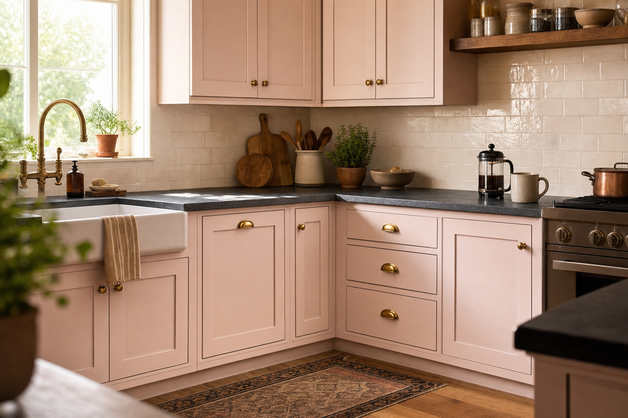 Demure by Sherwin-Williams on cabinets