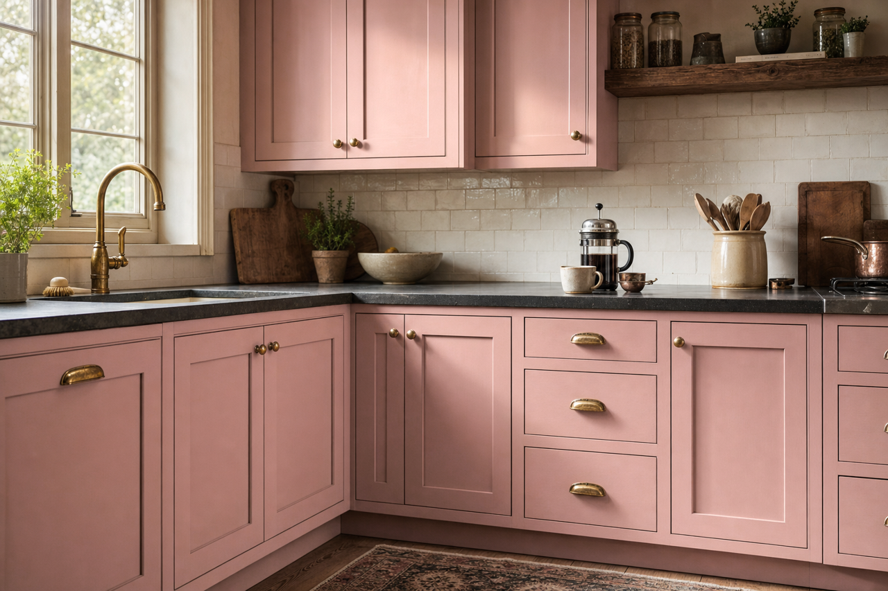 Rose Embroidery by Sherwin-Williams on cabinets