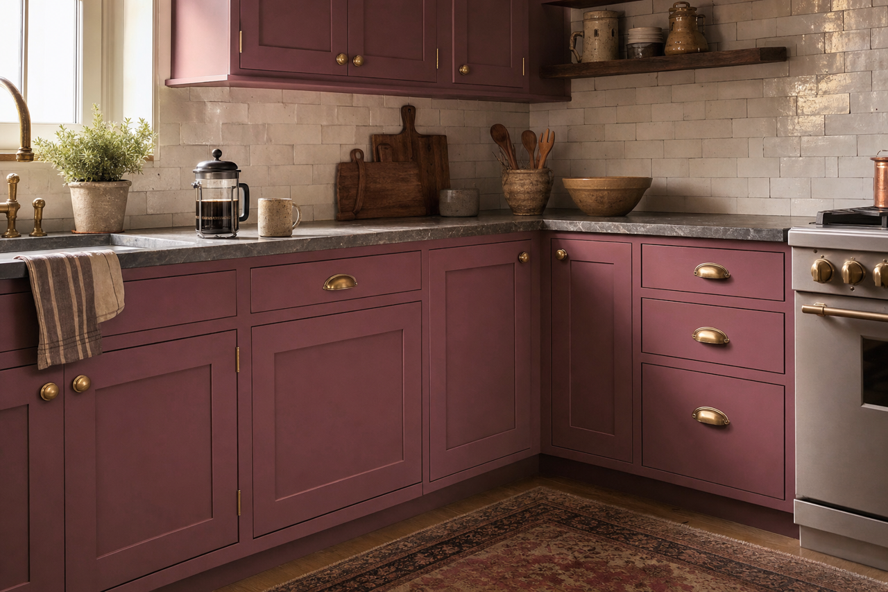 Aged Wine by Sherwin-Williams on cabinets