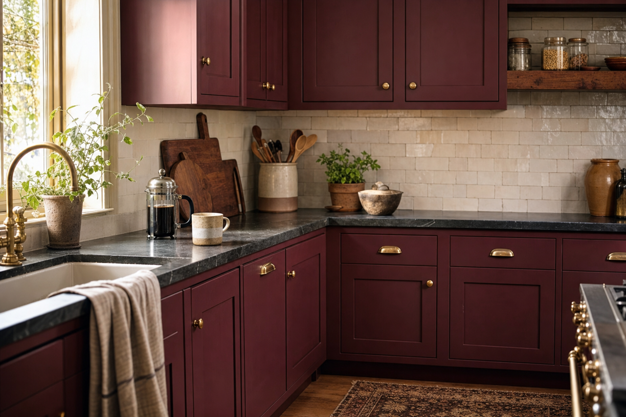 Burgundy by Sherwin-Williams on cabinets