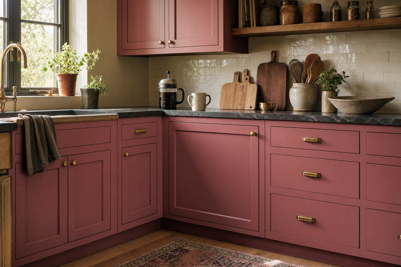 Rambling Rose by Sherwin-Williams on cabinets
