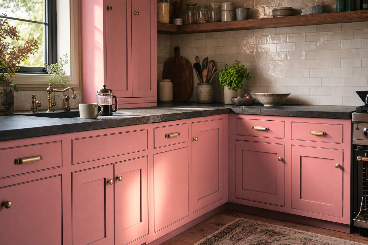 Memorable Rose by Sherwin-Williams on cabinets