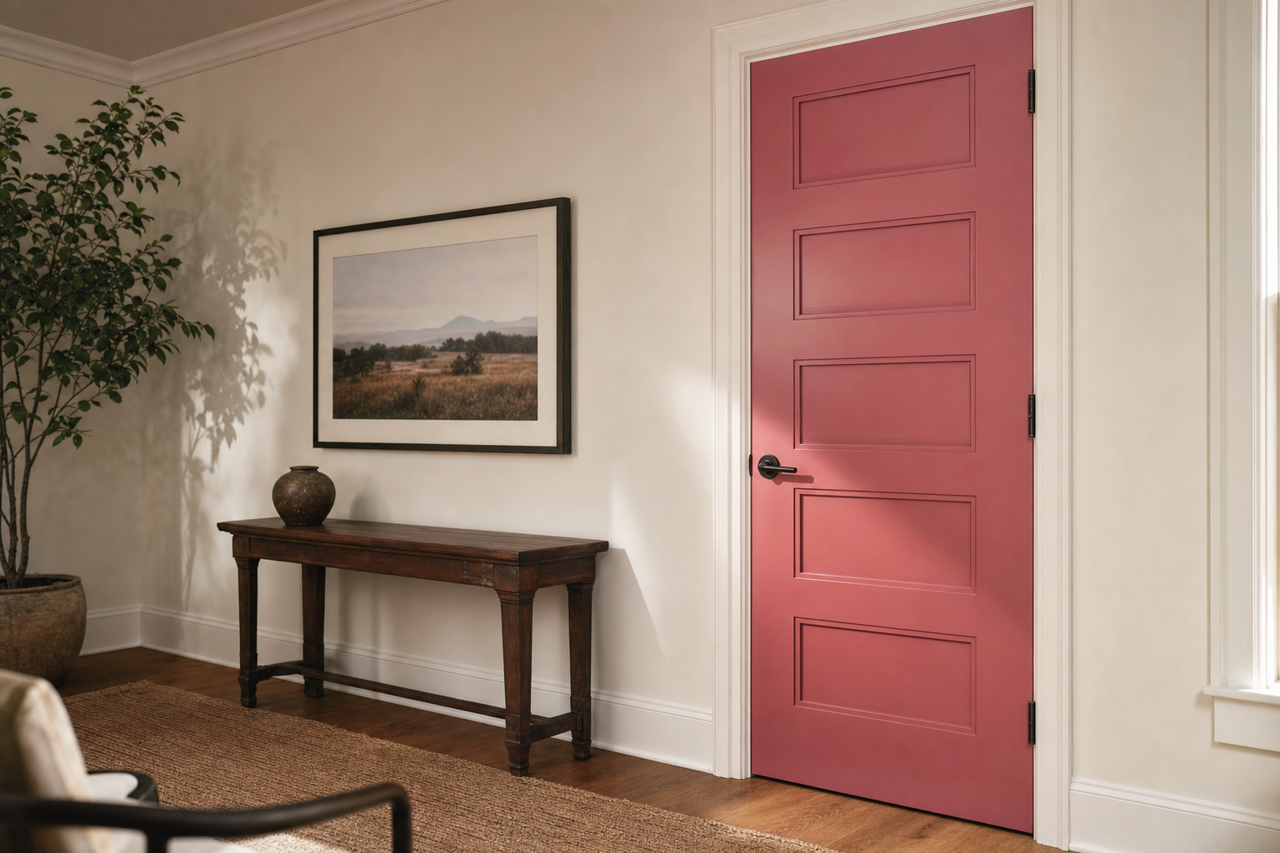 Redbud by Sherwin-Williams on interior-doors