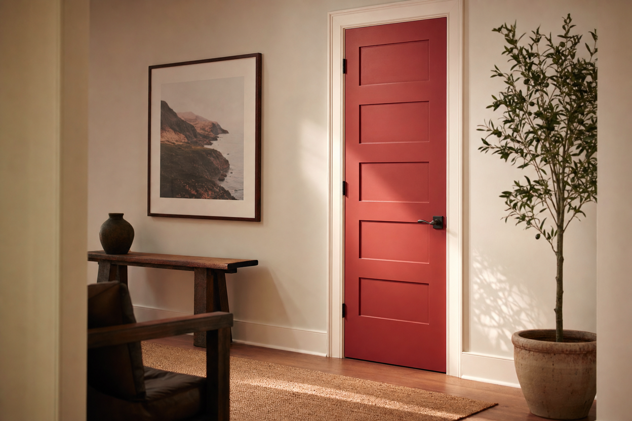 Bravado Red by Sherwin-Williams on interior-doors