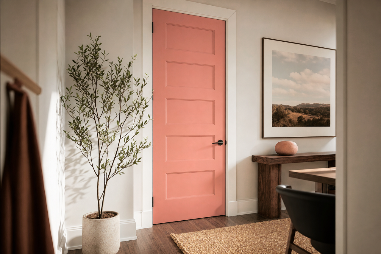 Constant Coral by Sherwin-Williams on interior-doors