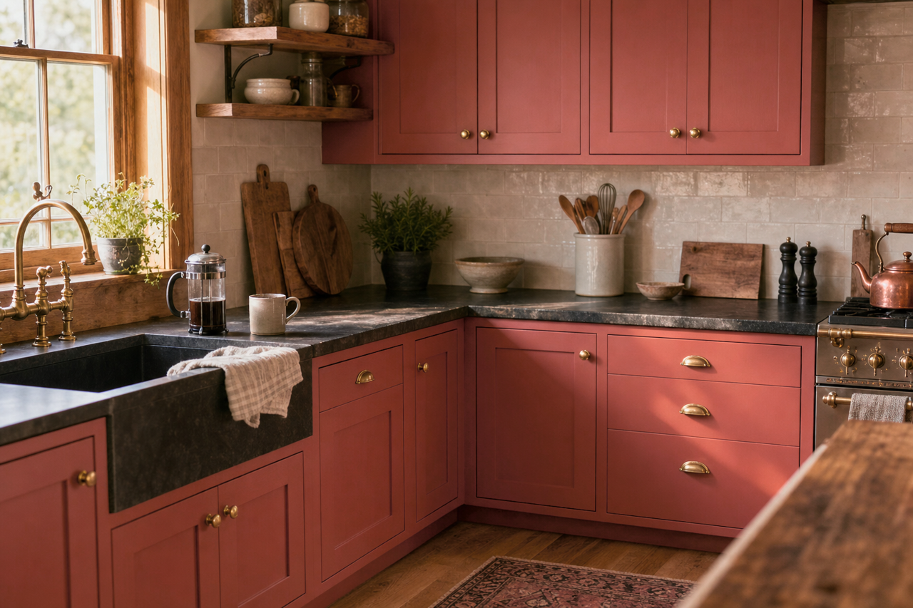 Bold Brick by Sherwin-Williams on cabinets