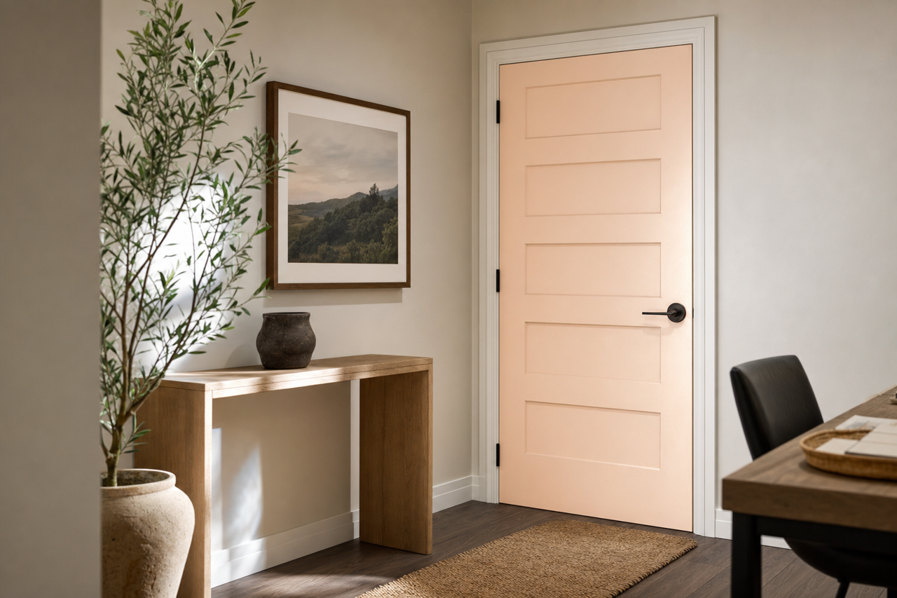 Faint Coral by Sherwin-Williams on interior-doors