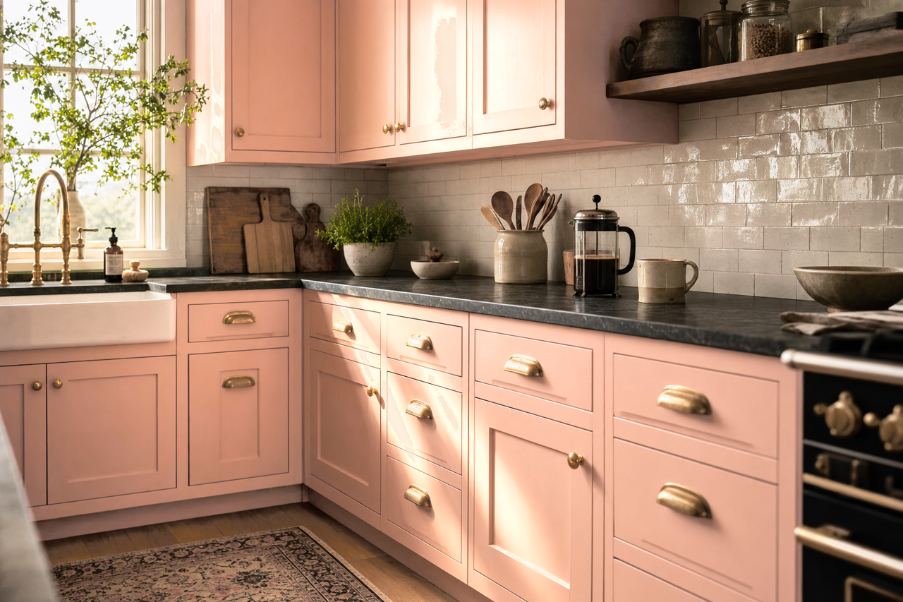 Smoky Salmon by Sherwin-Williams on cabinets