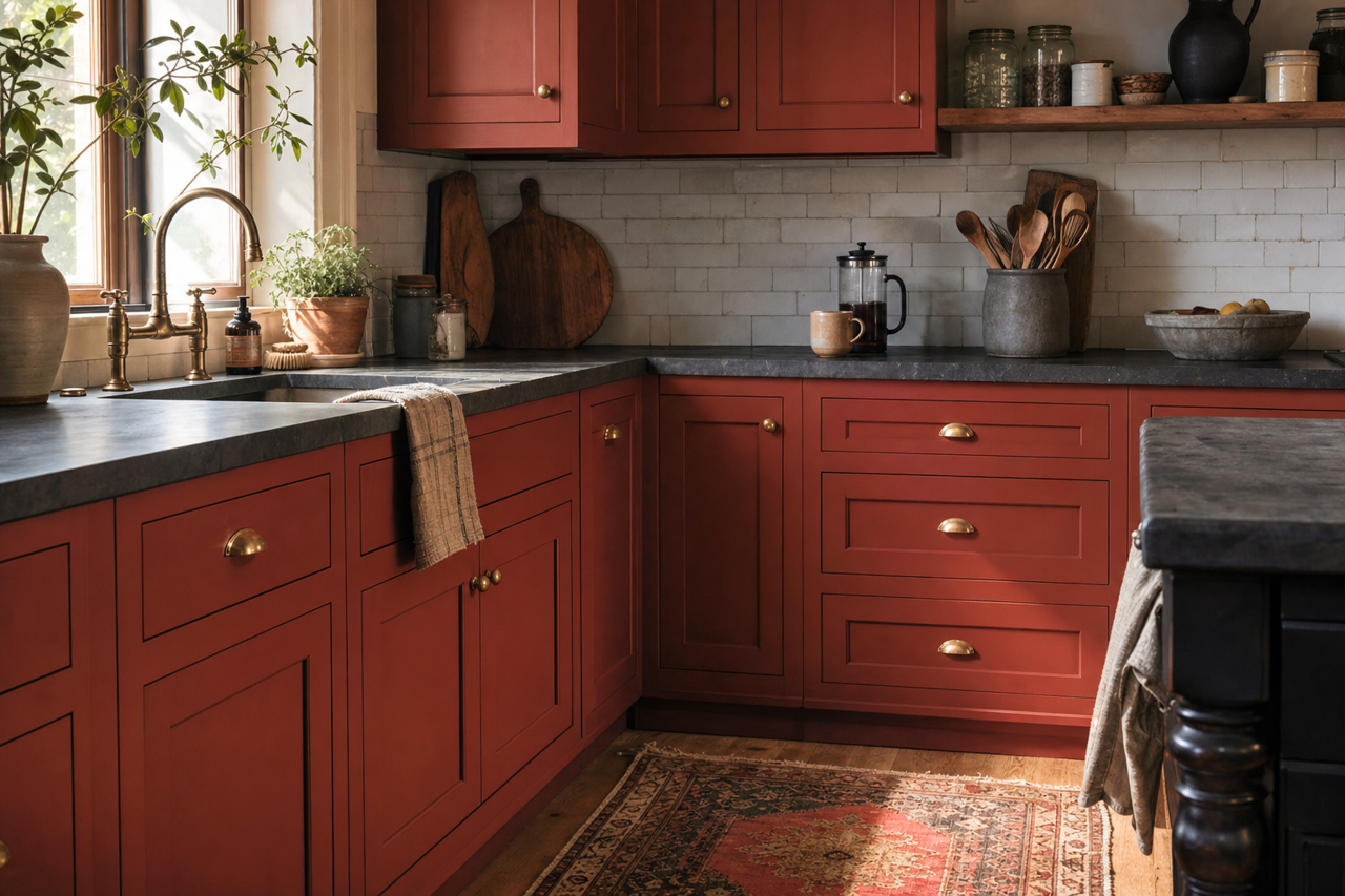 Fired Brick by Sherwin-Williams on cabinets