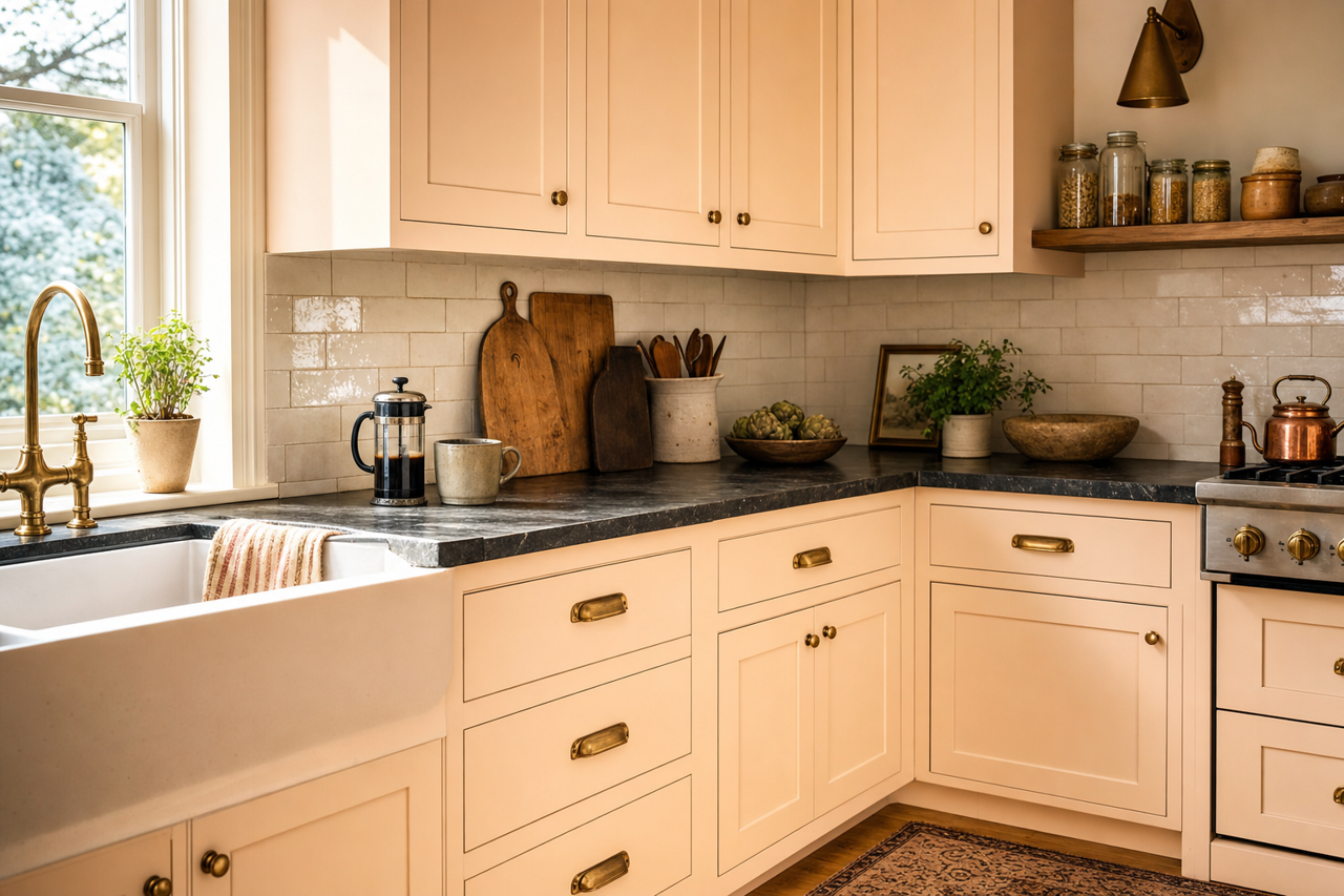 Nearly Peach by Sherwin-Williams on cabinets