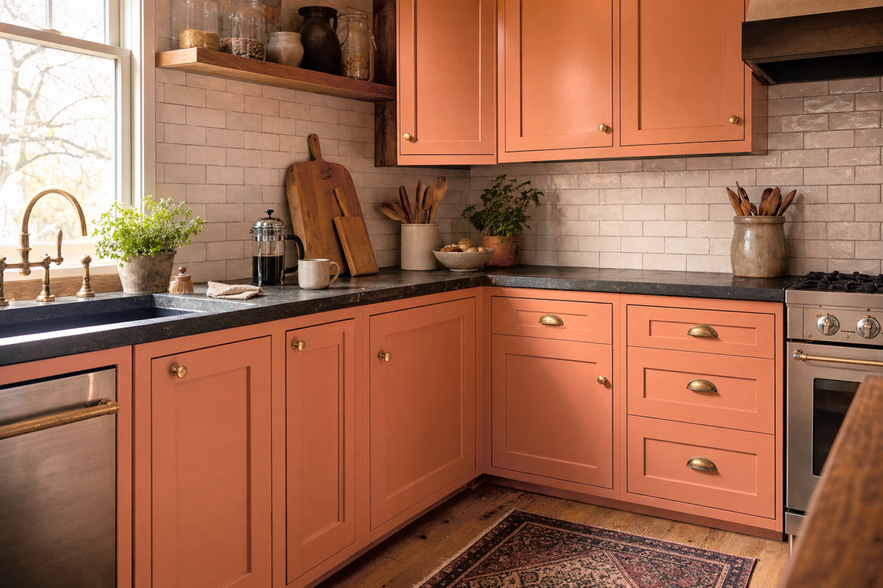 Baked Clay by Sherwin-Williams on cabinets