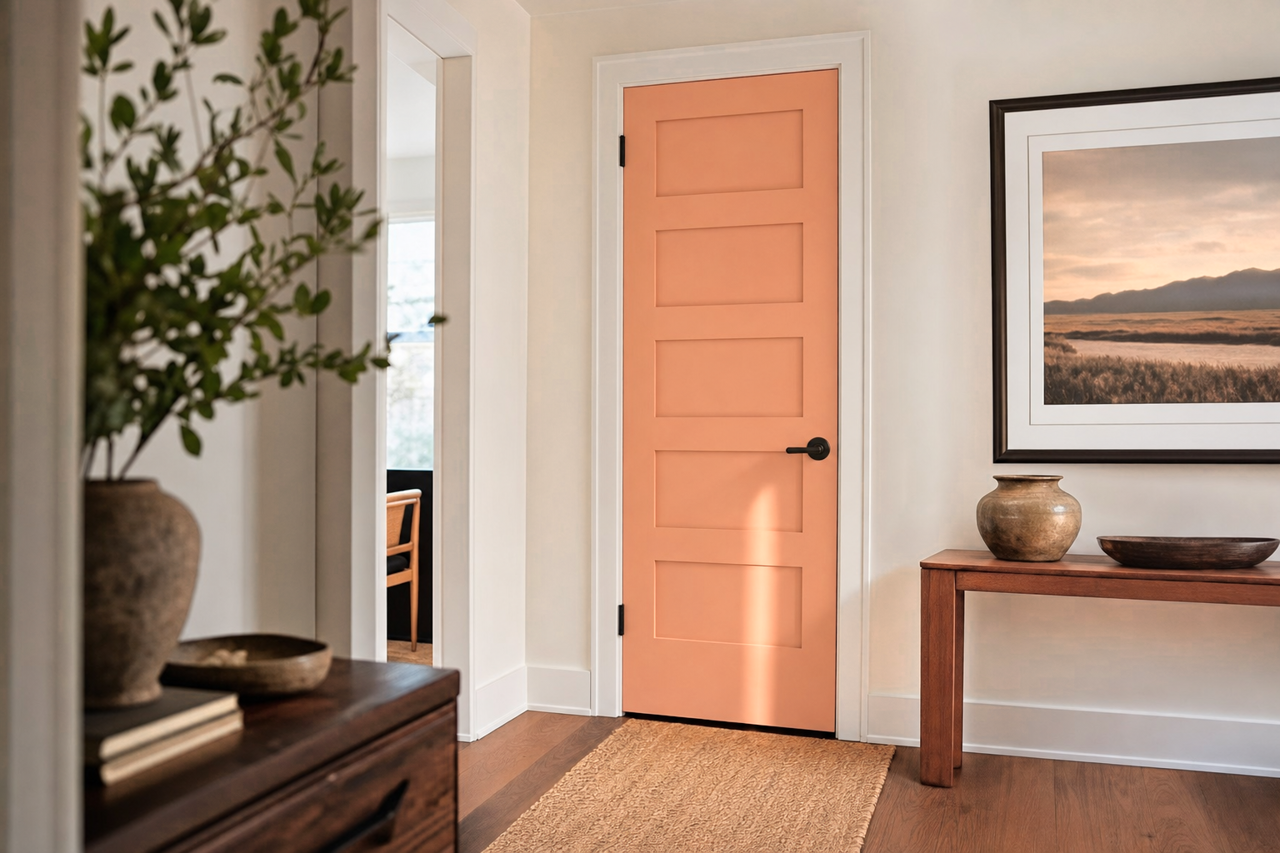 Fame Orange by Sherwin-Williams on interior-doors