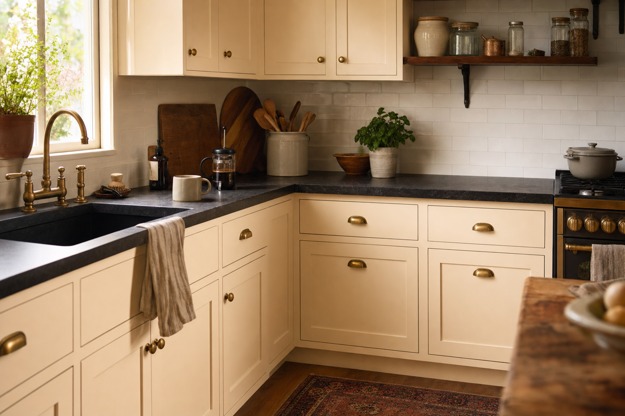 Intricate Ivory by Sherwin-Williams on cabinets