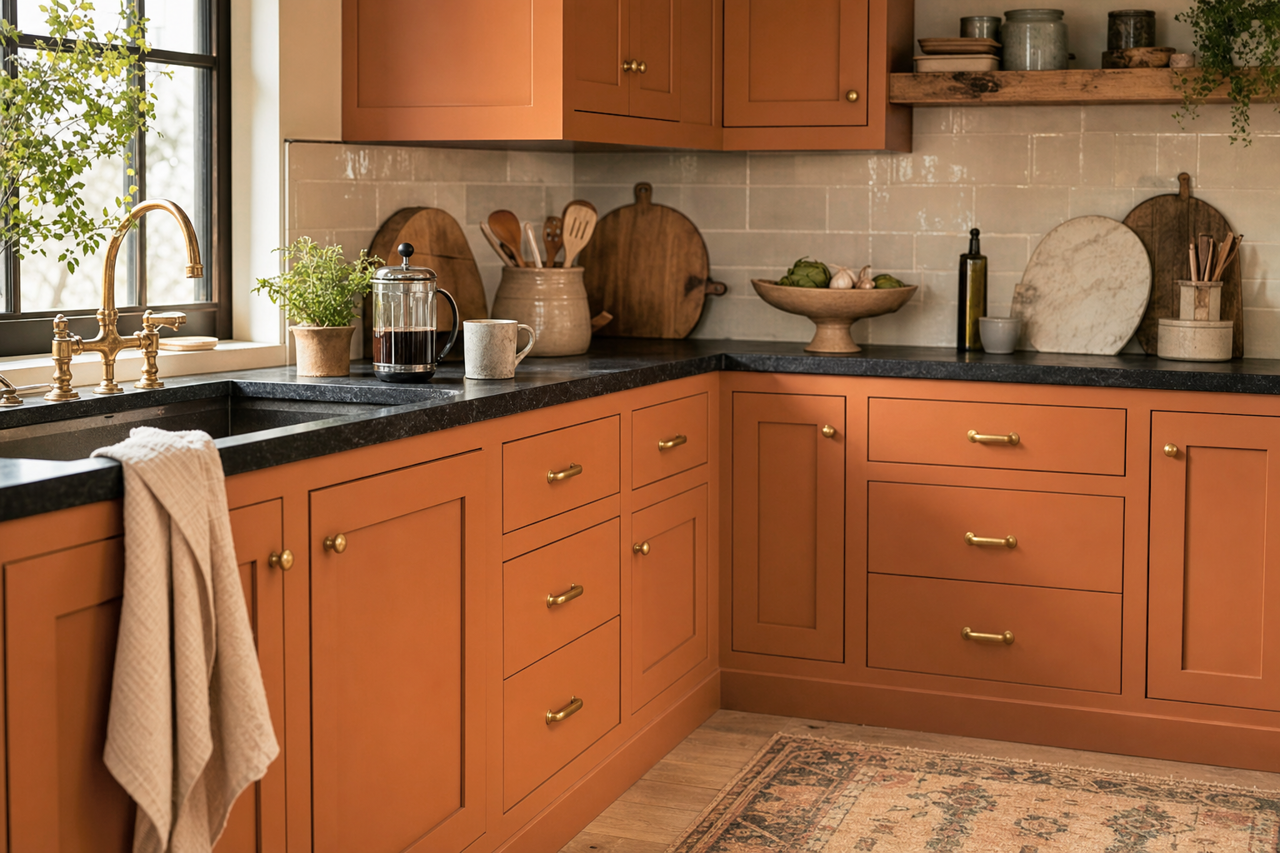 Truepenny by Sherwin-Williams on cabinets