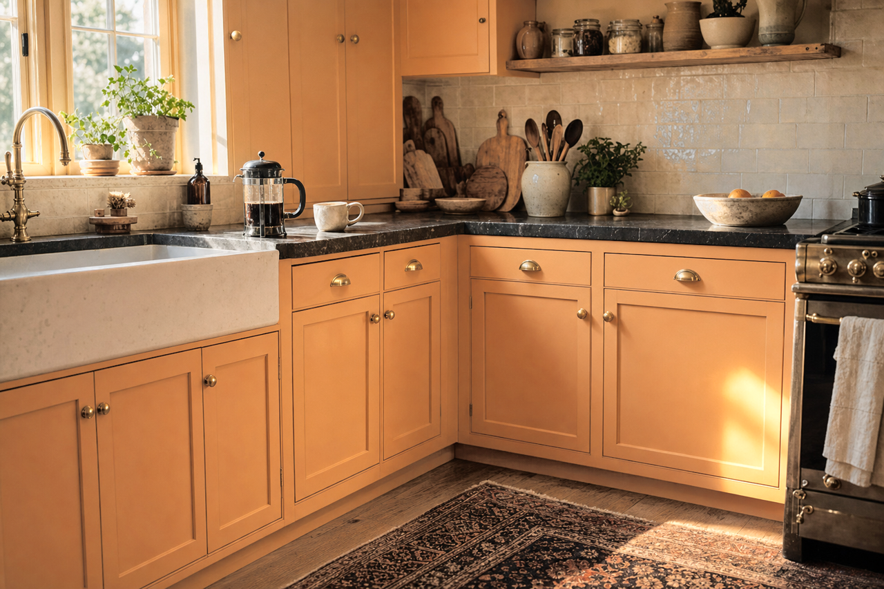 Folksy Gold by Sherwin-Williams on cabinets