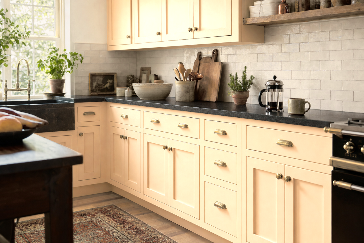 Cachet Cream by Sherwin-Williams on cabinets
