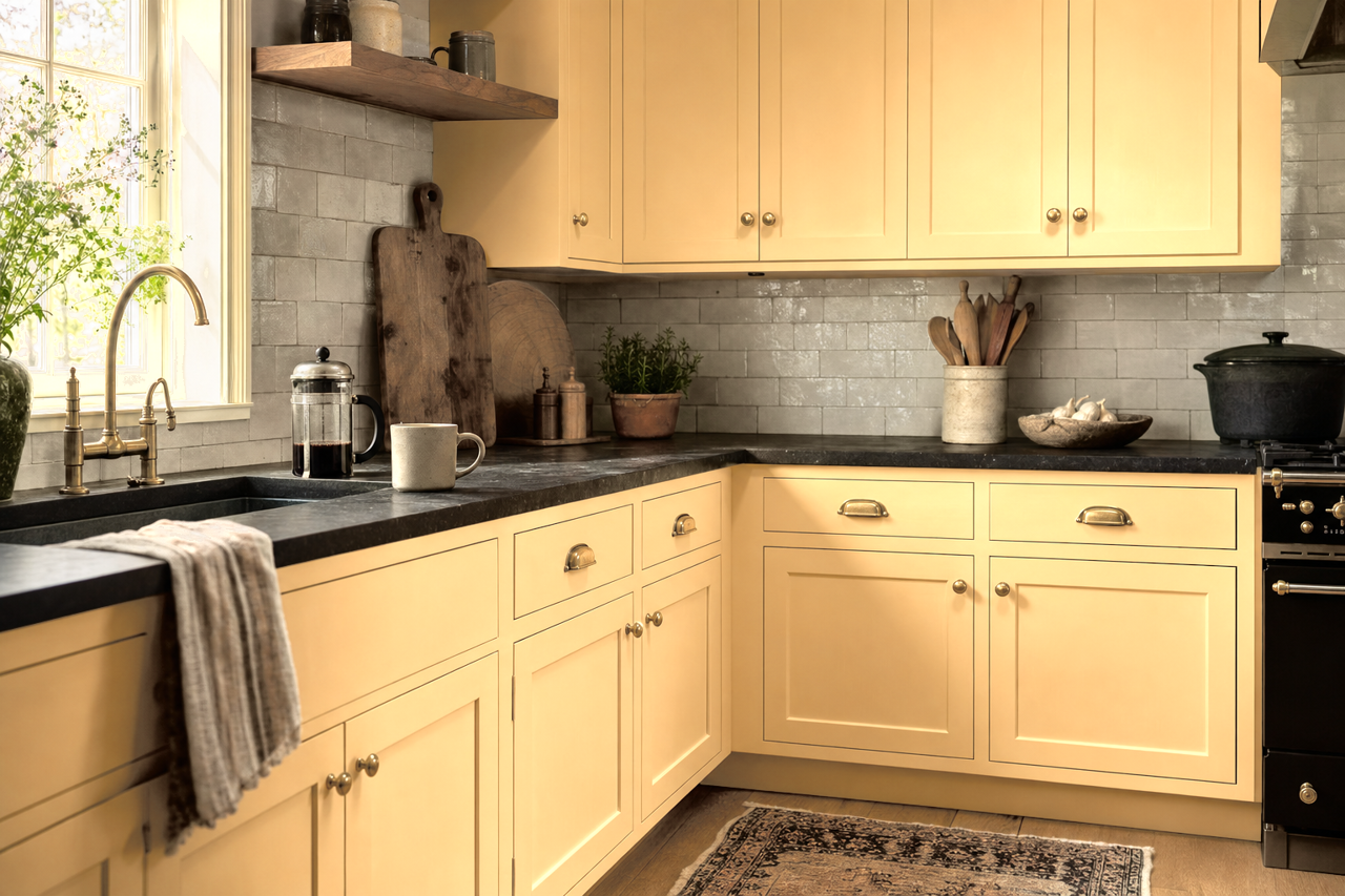 Ambitious Amber by Sherwin-Williams on cabinets