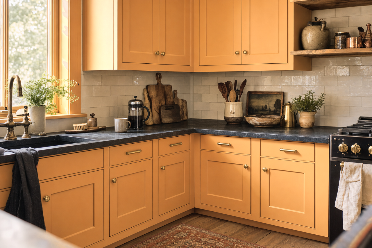 Bakelite Gold by Sherwin-Williams on cabinets