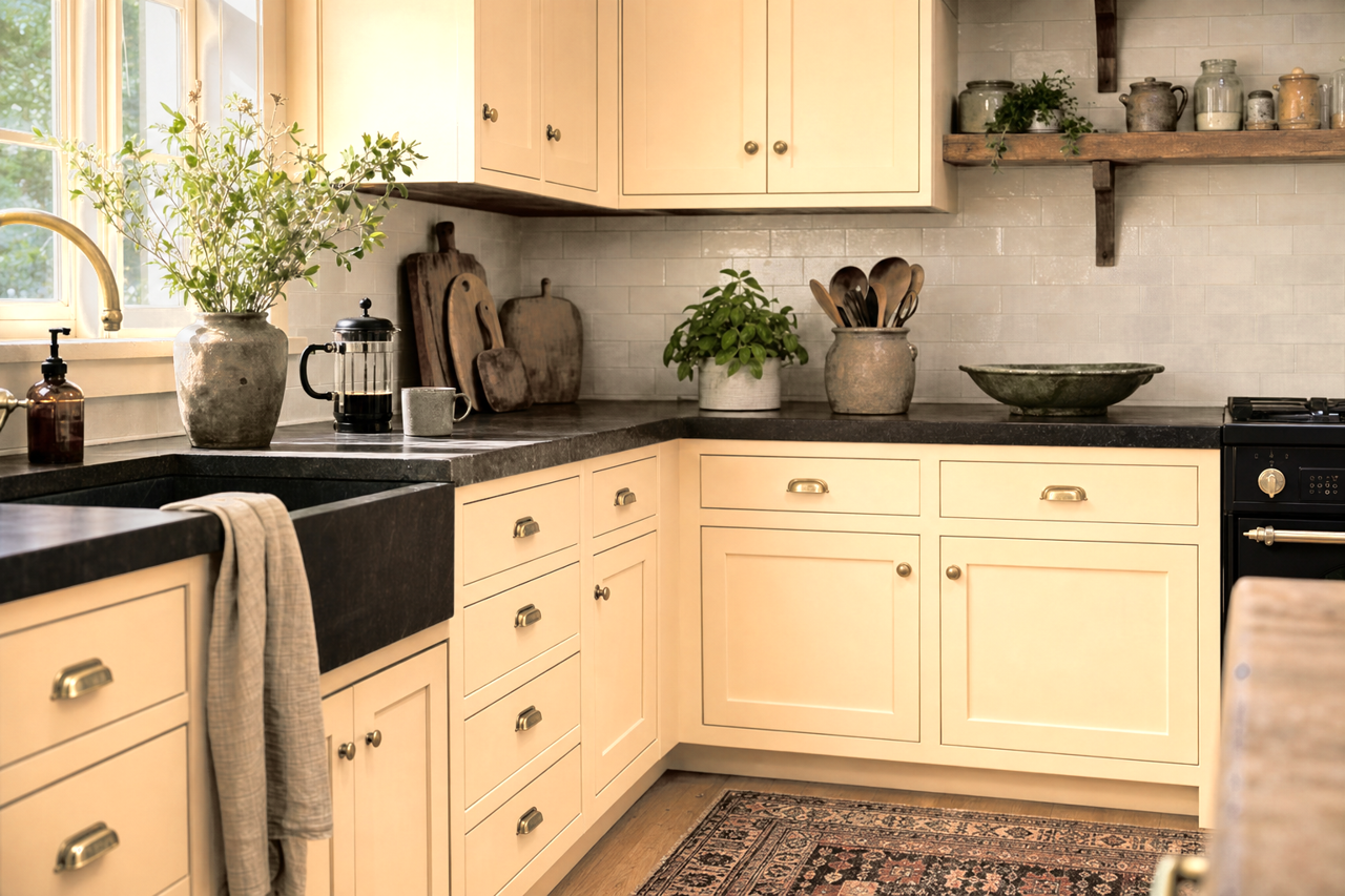 Inviting Ivory by Sherwin-Williams on cabinets