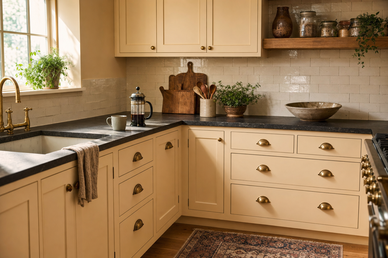 Crisp Linen by Sherwin-Williams on cabinets