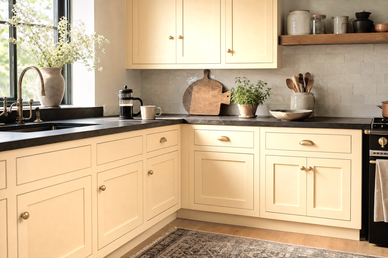 Jersey Cream by Sherwin-Williams on cabinets