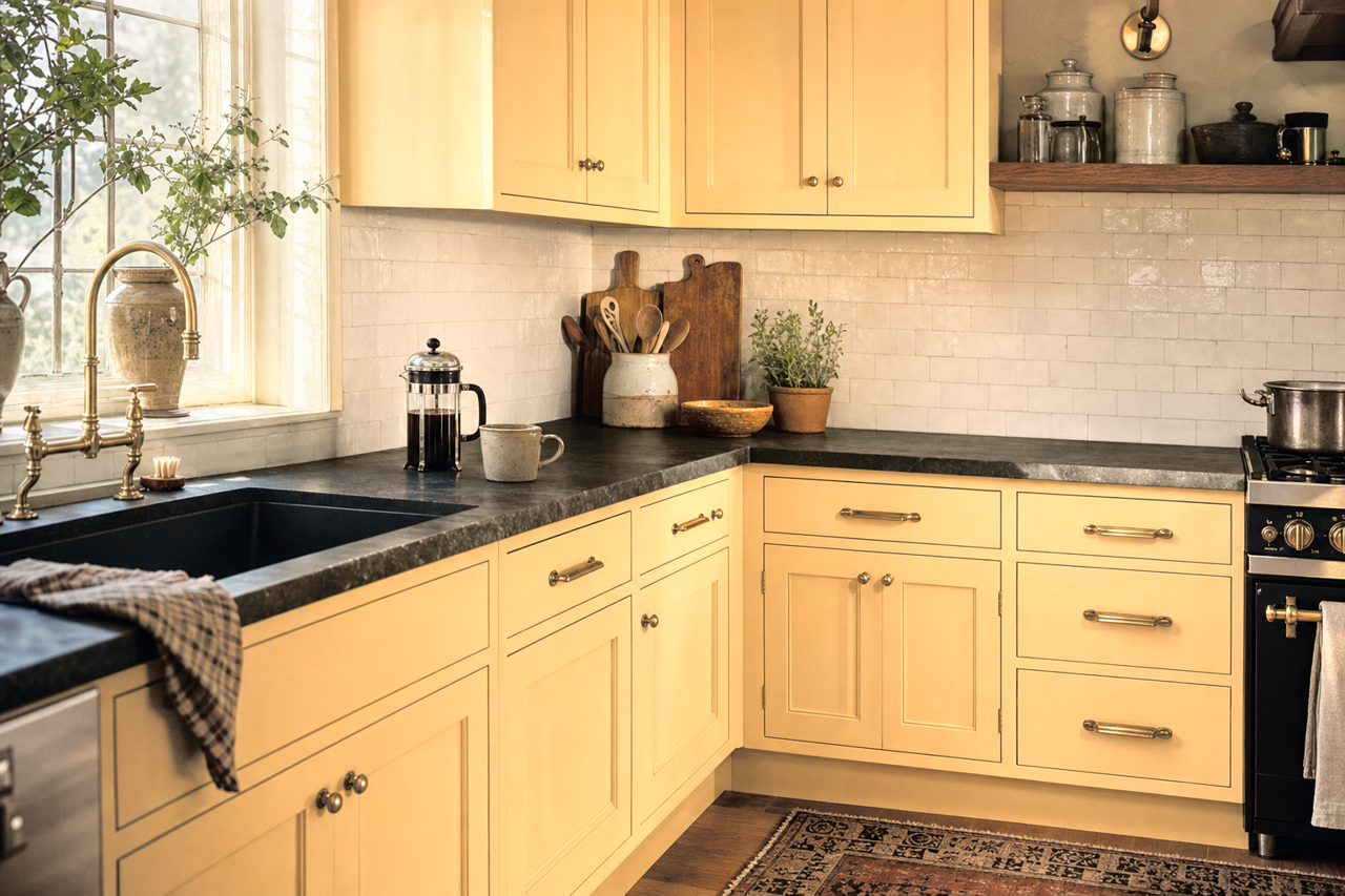 Humble Gold by Sherwin-Williams on cabinets