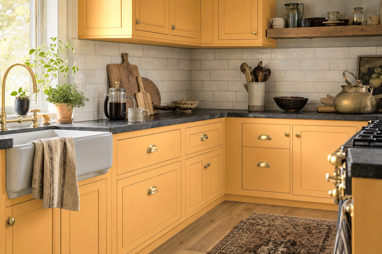 Anjou Pear by Sherwin-Williams on cabinets