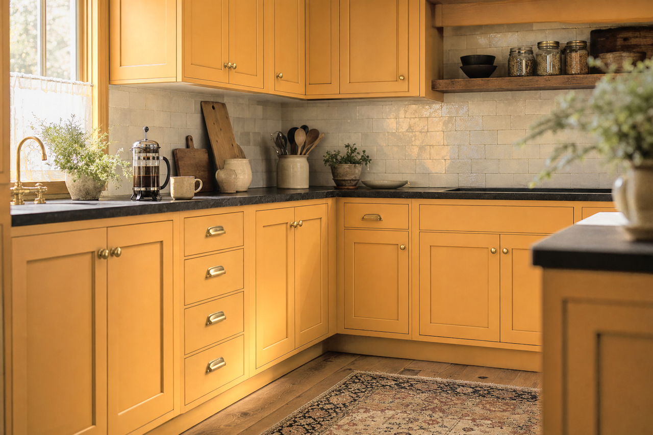 Ceremonial Gold by Sherwin-Williams on cabinets
