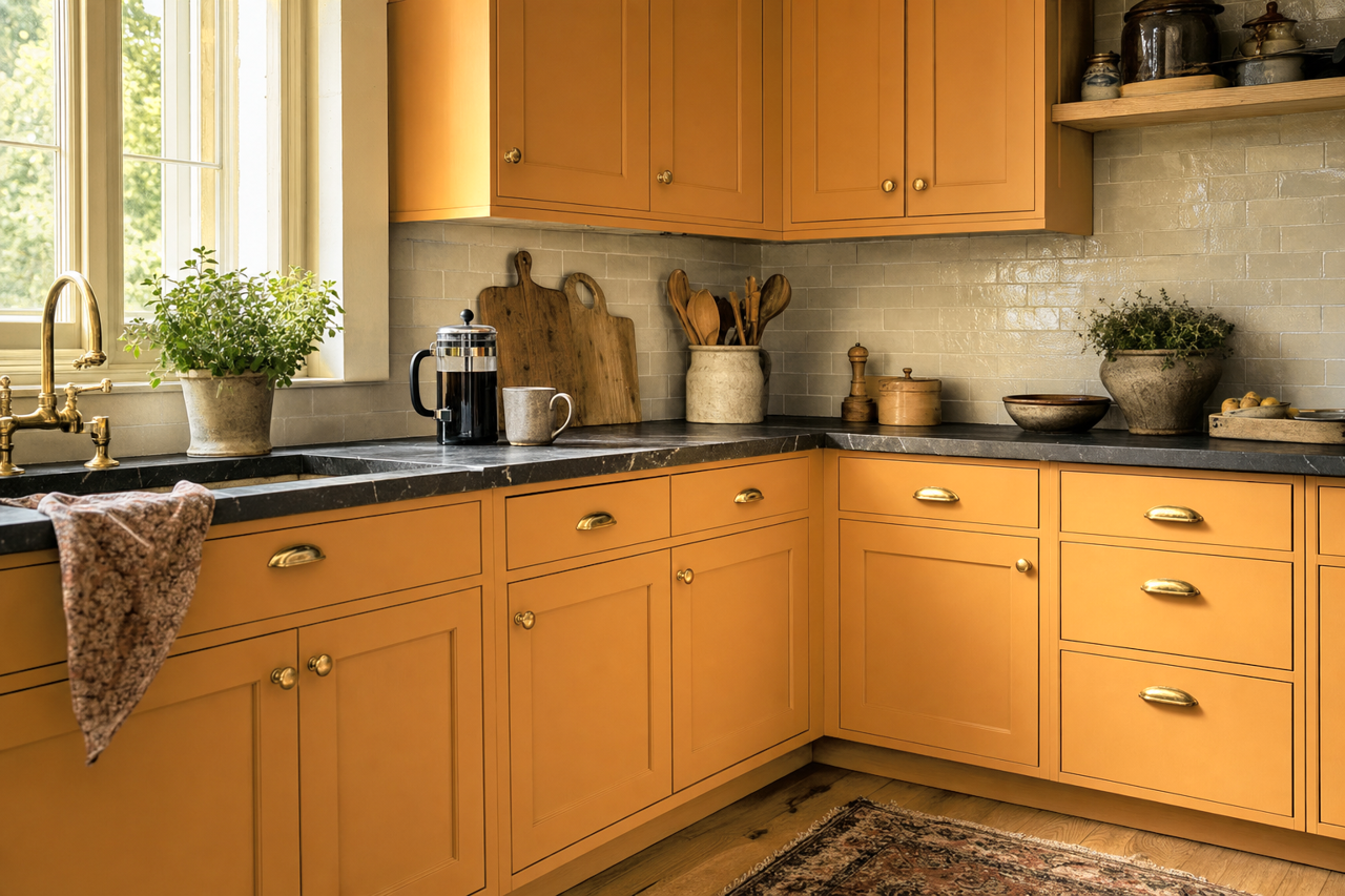 Golden Rule by Sherwin-Williams on cabinets