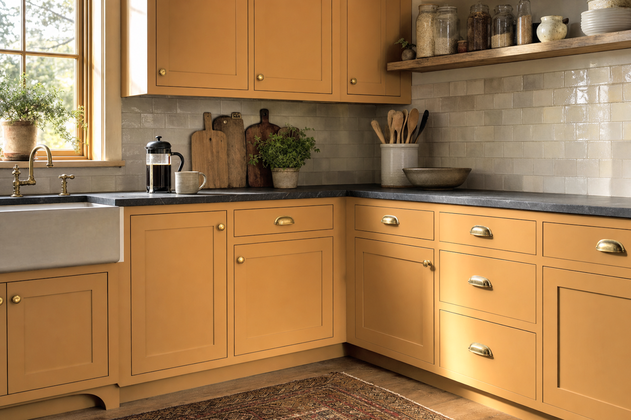 Bosc Pear by Sherwin-Williams on cabinets