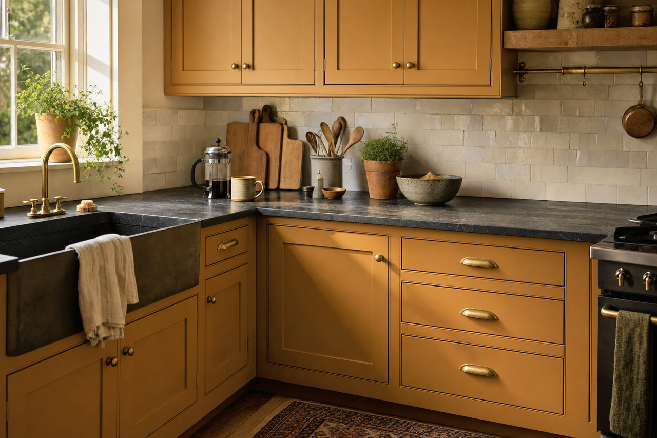 Gallant Gold by Sherwin-Williams on cabinets