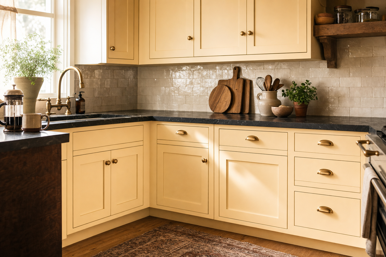 Vital Yellow by Sherwin-Williams on cabinets