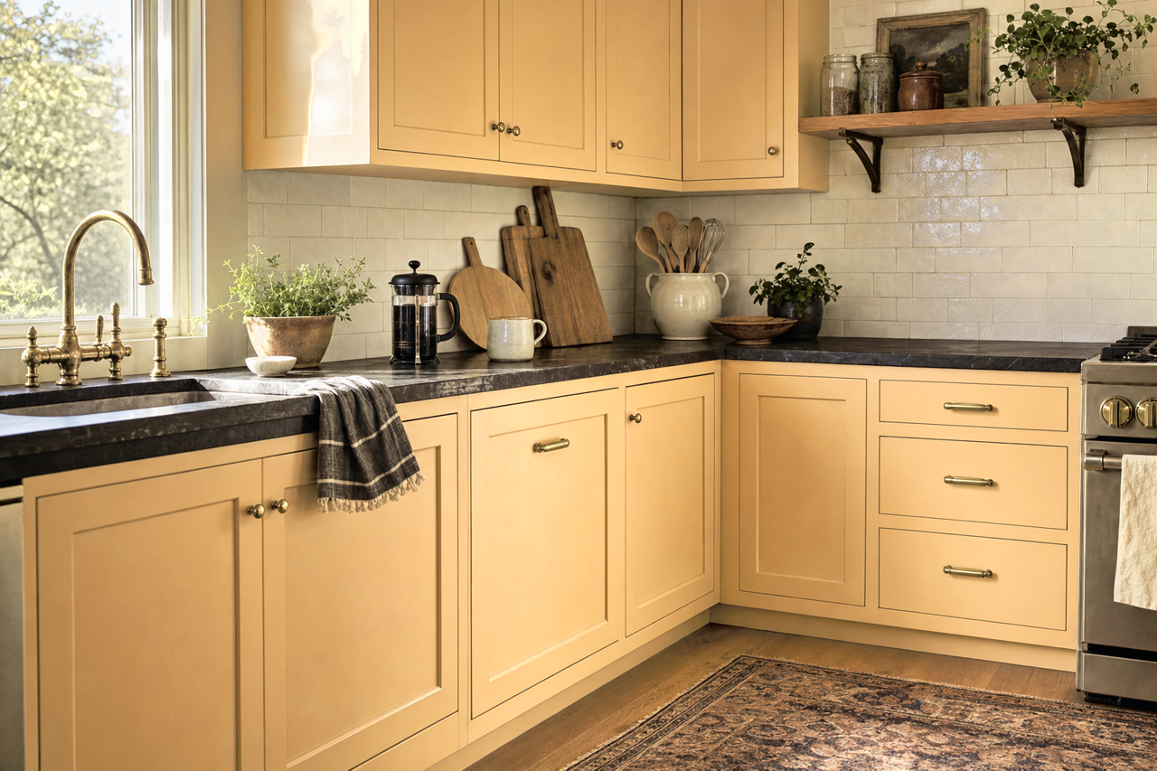 Sequin by Sherwin-Williams on cabinets