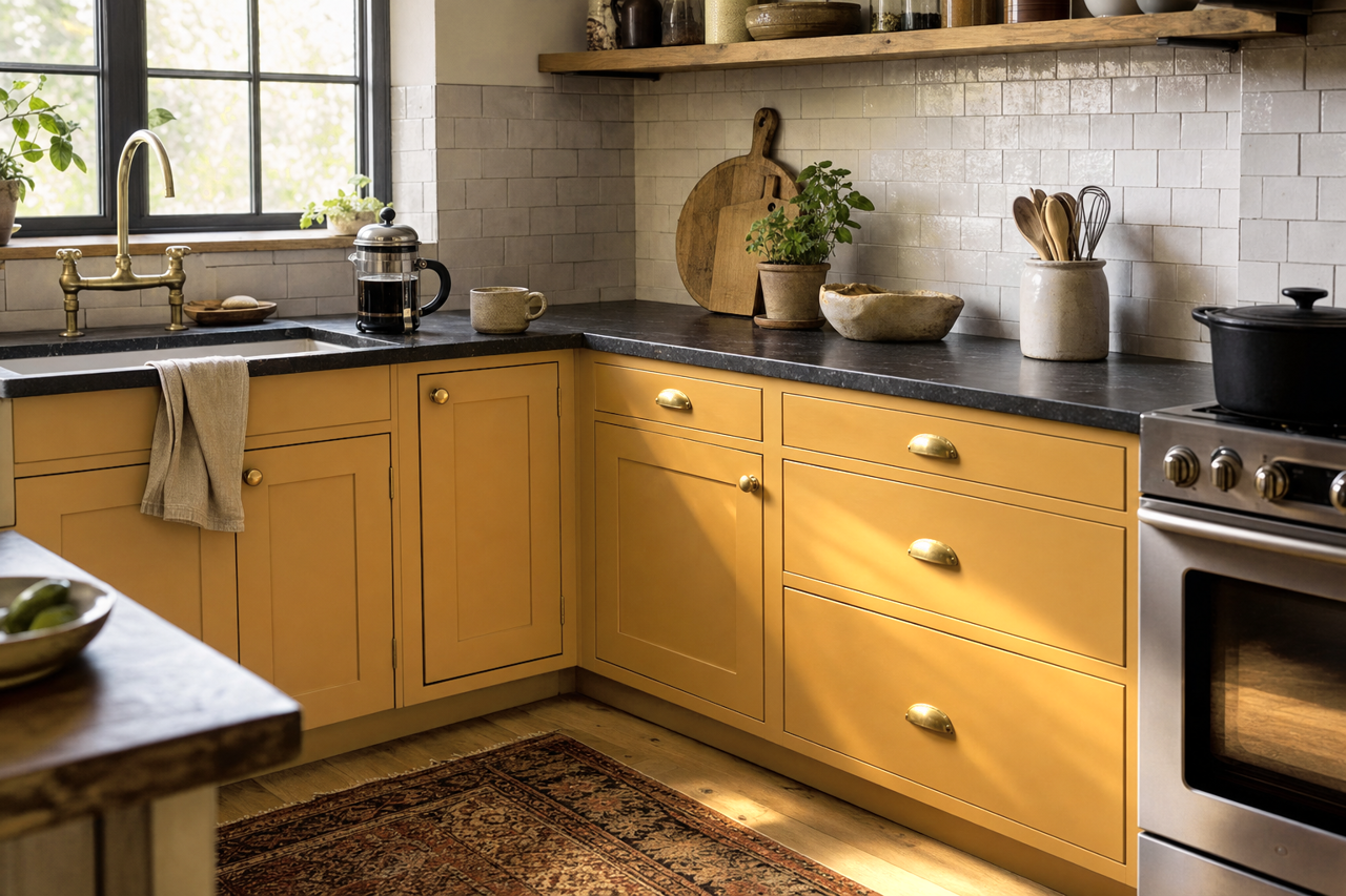 Different Gold by Sherwin-Williams on cabinets