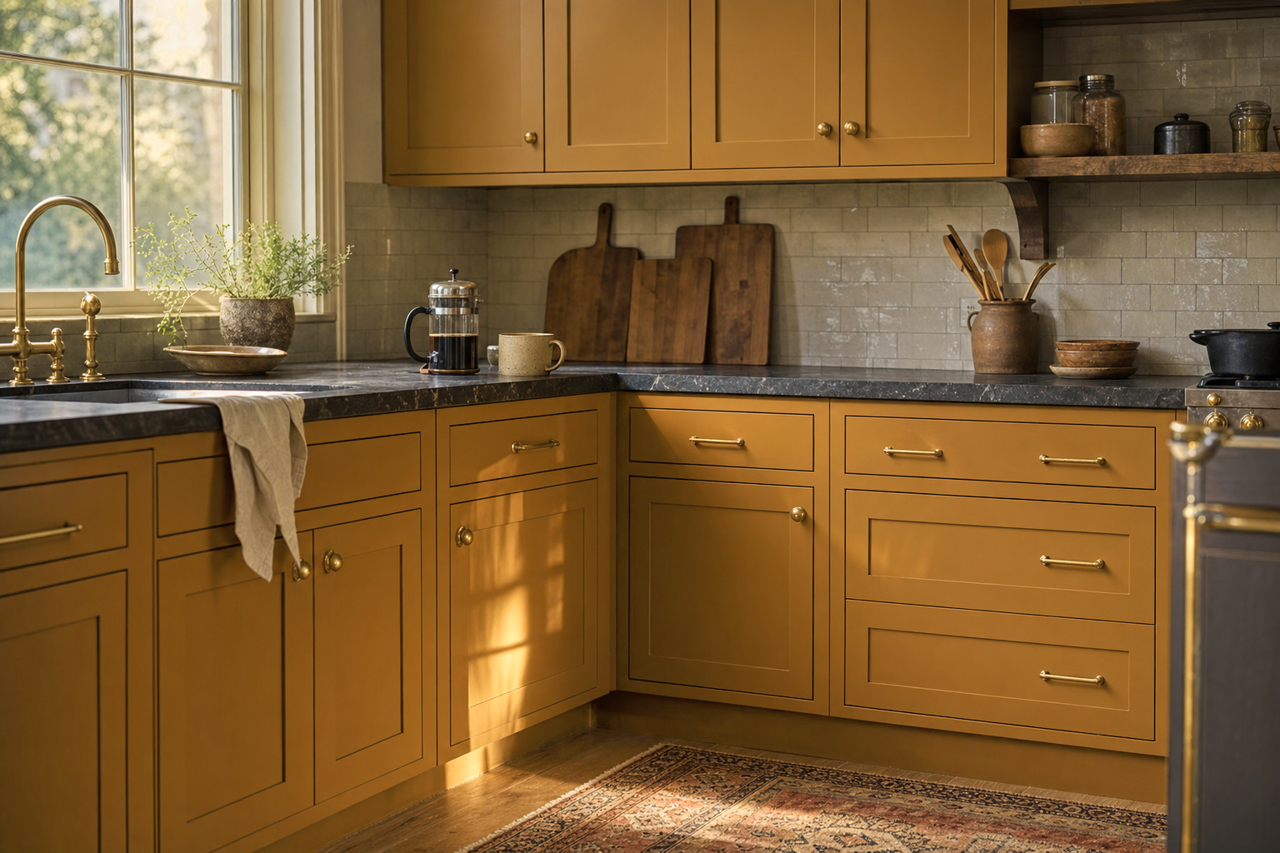 Sconce Gold by Sherwin-Williams on cabinets