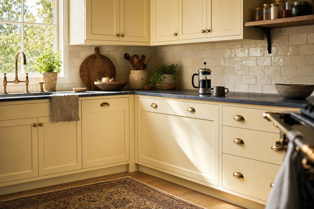 Chamomile by Sherwin-Williams on cabinets