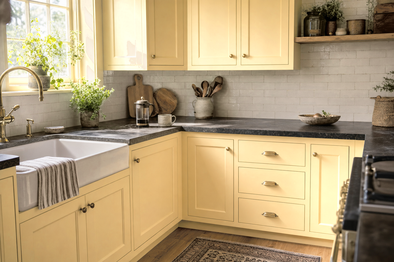 Lucent Yellow by Sherwin-Williams on cabinets