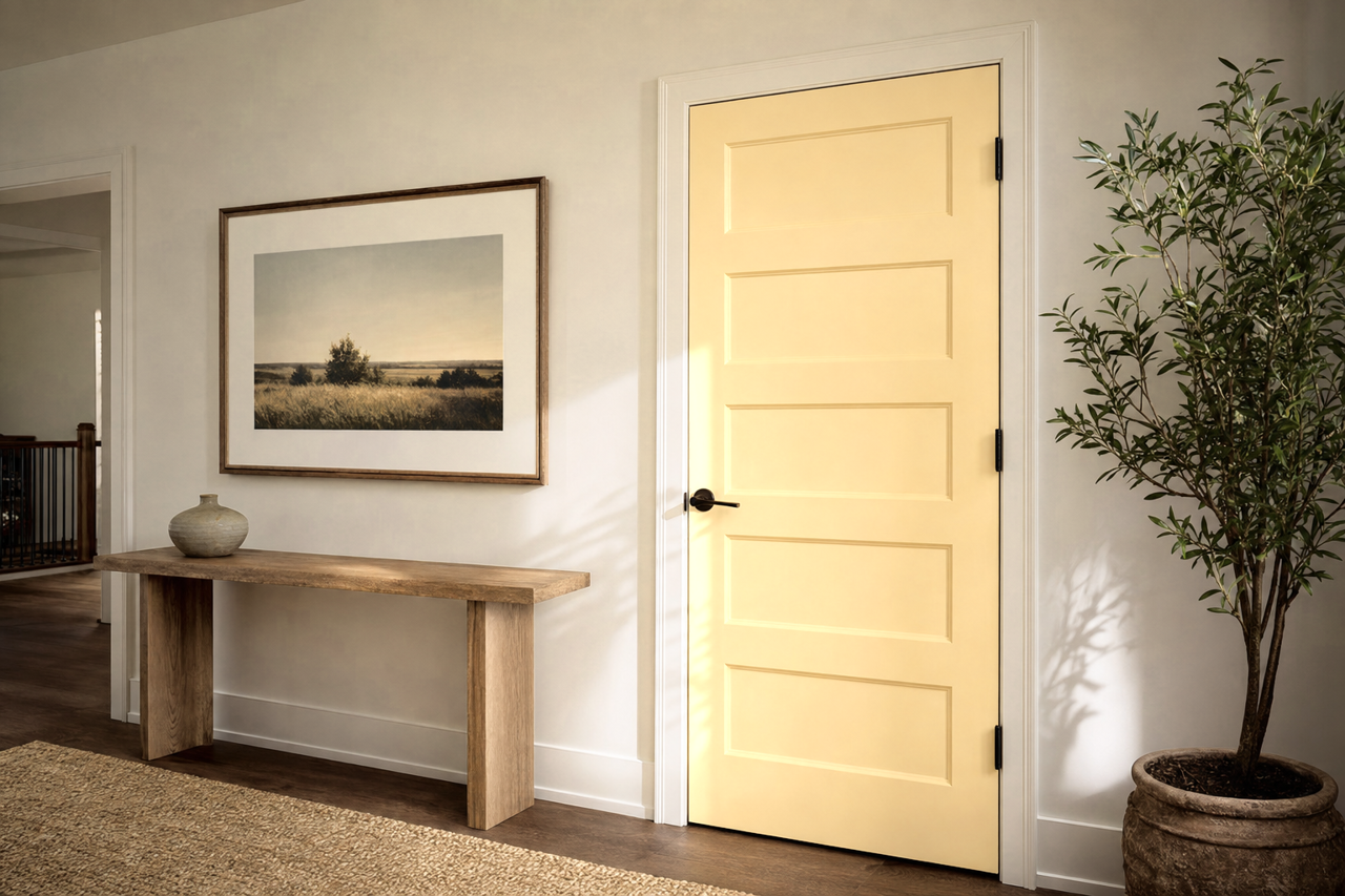 Lucent Yellow by Sherwin-Williams on interior-doors