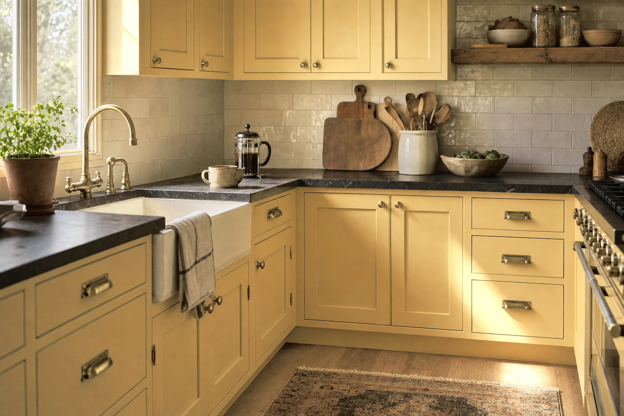 Independent Gold by Sherwin-Williams on cabinets