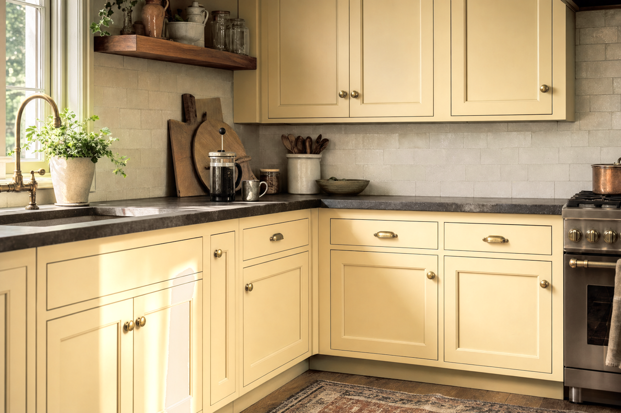 Ancestral Gold by Sherwin-Williams on cabinets