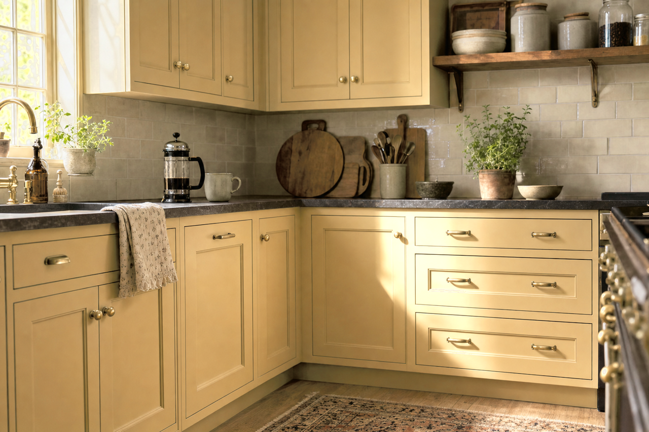Wheat Grass by Sherwin-Williams on cabinets