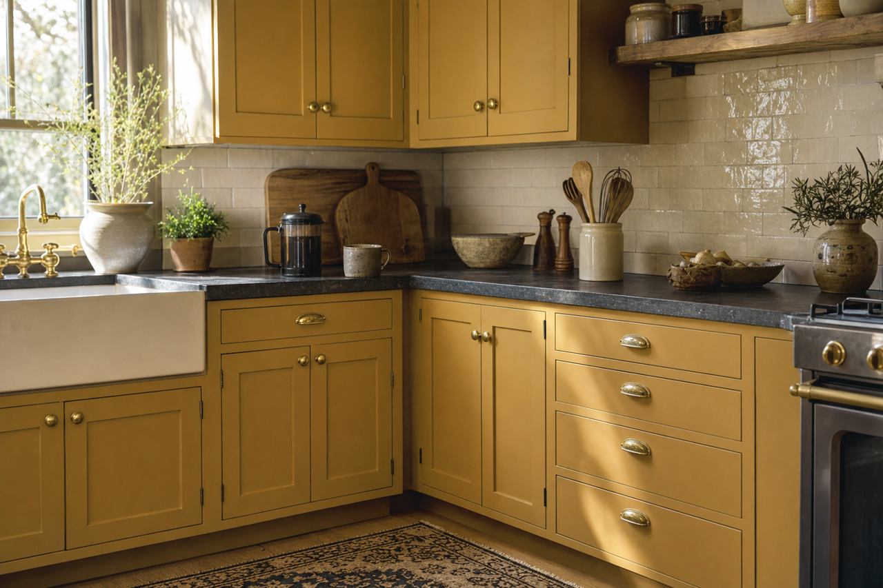 Brassy by Sherwin-Williams on cabinets