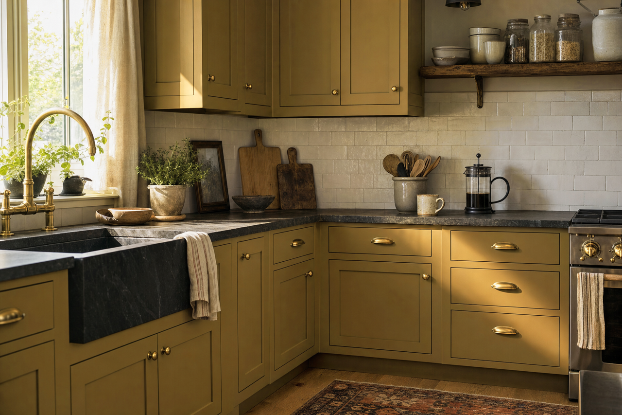 Bengal Grass by Sherwin-Williams on cabinets