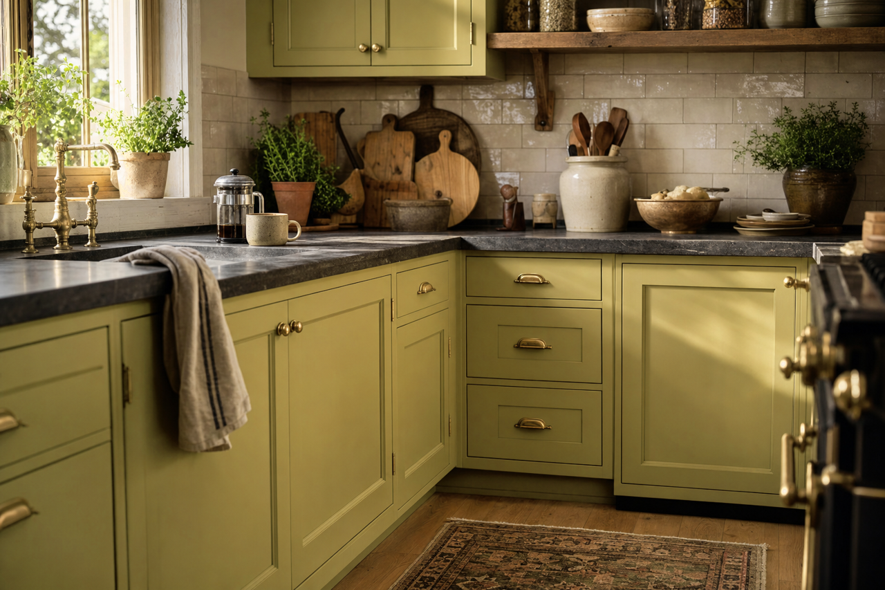 Tupelo Tree by Sherwin-Williams on cabinets