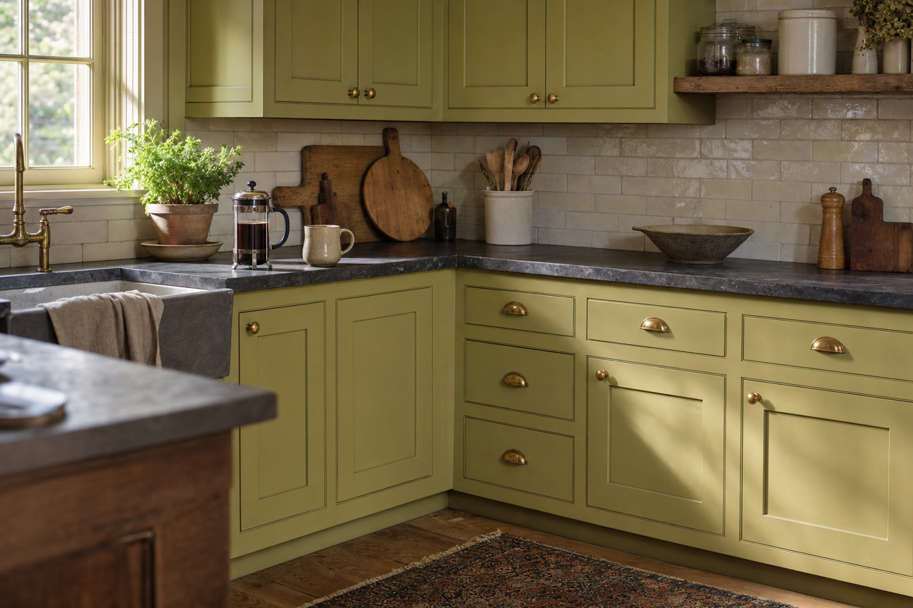 Rural Green by Sherwin-Williams on cabinets
